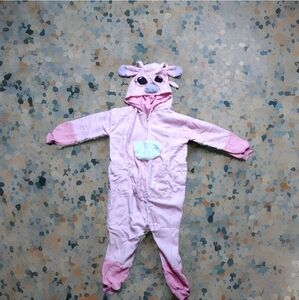 Pink Pig Costume Pajamas Kids Soft Fleece Animal Hooded Suit